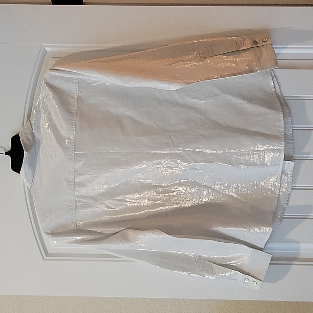 silver metallic pockets roll tab sleeves blouse 18 - Picture 5 of 10